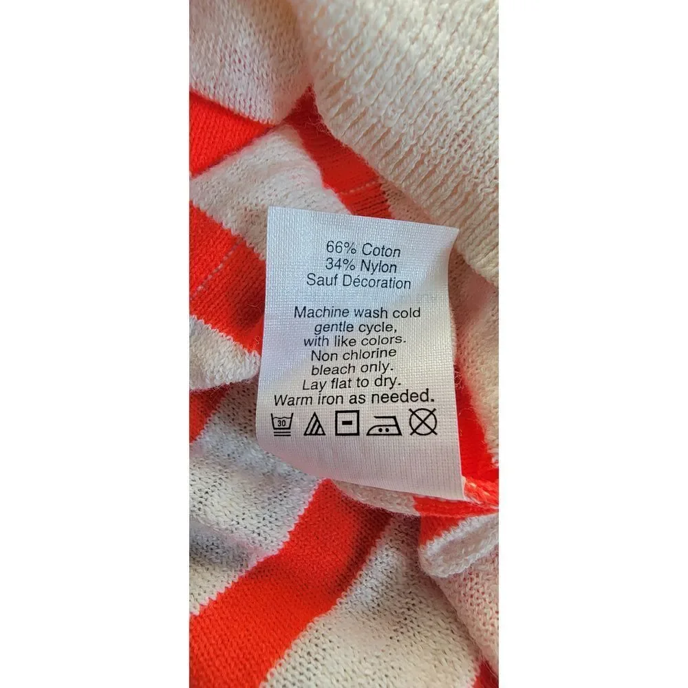 J. Crew Sweater Cardigan Women's Small Orange Cream Striped Long Sleeve Cotton